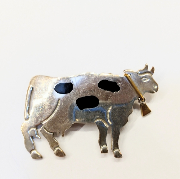 Vintage Taxco Holstein Cow Brooch Or Pendant - Picture 2 of 4